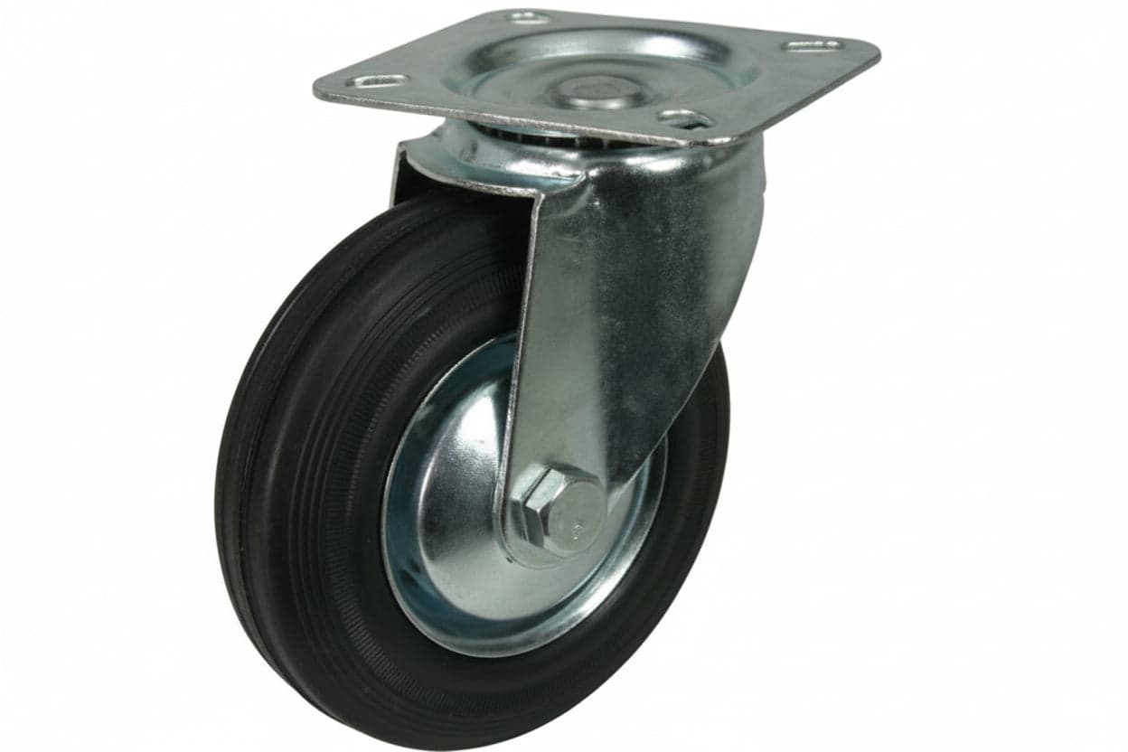 RUOTE INDUSTRIALI IN GOMMA CON PIASTRA GIREVOLE  ø mm.200 piastra mm.135x105    QUALITY