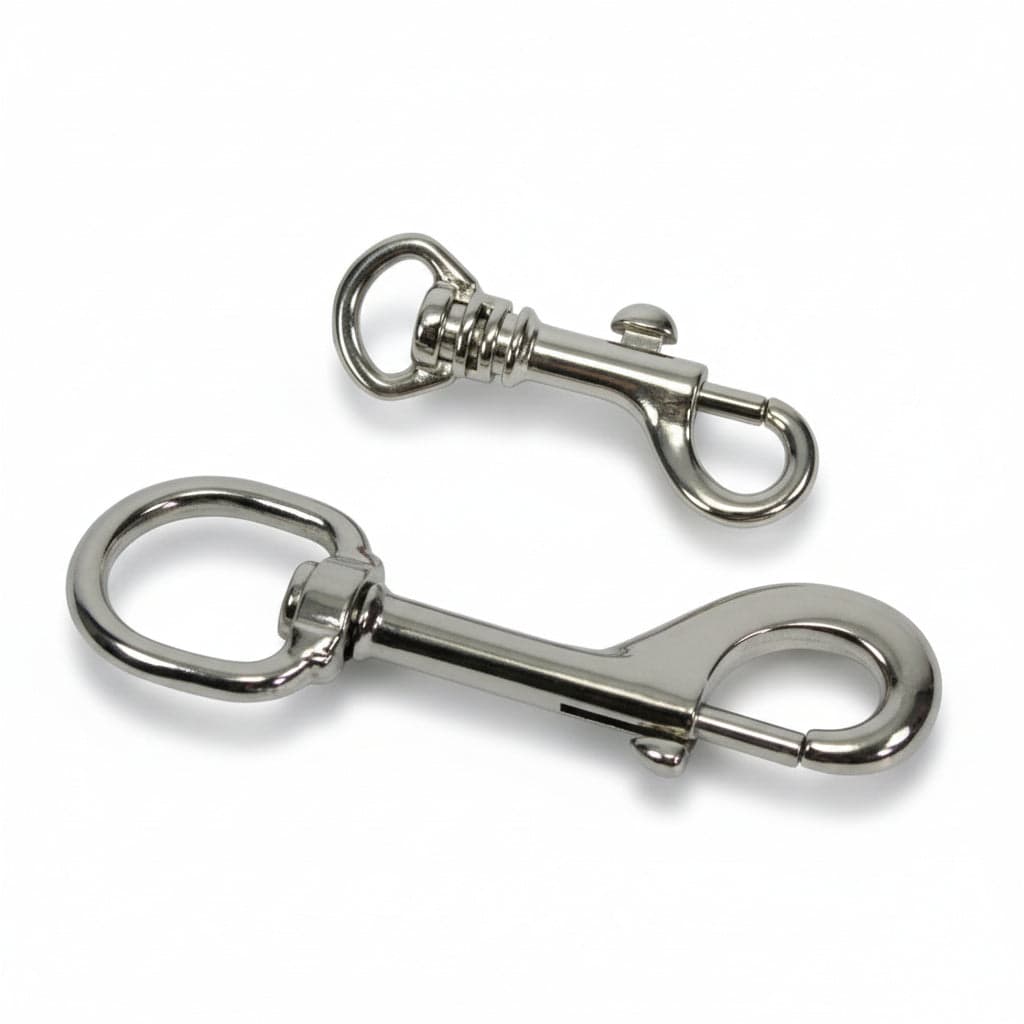MOSCHETTONI A SCATTO CON ANELLO GIREVOLE IN ACCIAIO NICHELATO- - mm.70 piccoli - 25 pezzi QUALITY