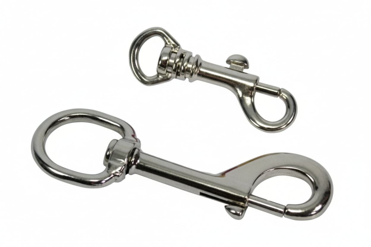 Moschettoni a Scatto con Anello Girevole in Acciaio Nichelato 90 20 Pezzi