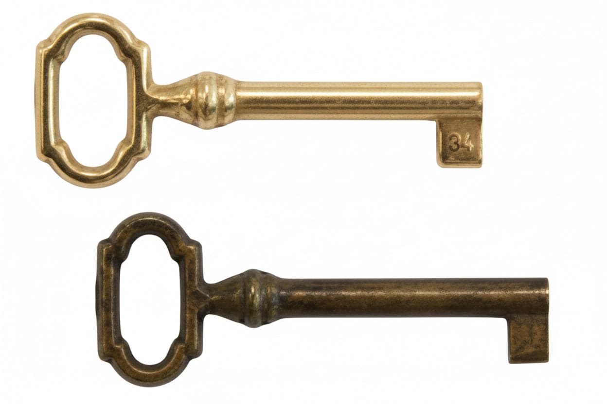 CHIAVI PER MOBILI MOD.33727 IN OTTONE- - mm.27x61 lunghezza gambo mm.34 ottone lucido - 5 pezzi METALSTYLE