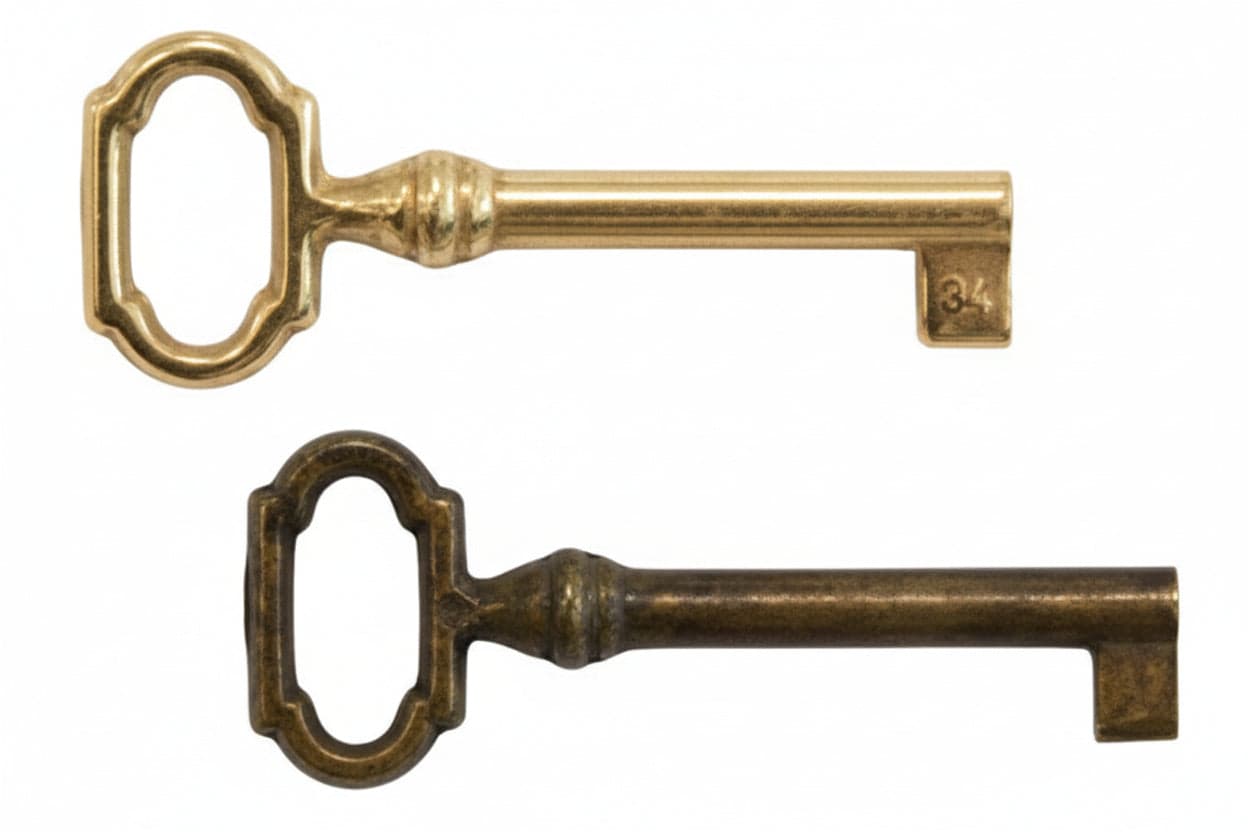 CHIAVI PER MOBILI MOD.33727 IN OTTONE- - mm.27x61 lunghezza gambo mm.34 ottone antico - 5 pezzi METALSTYLE