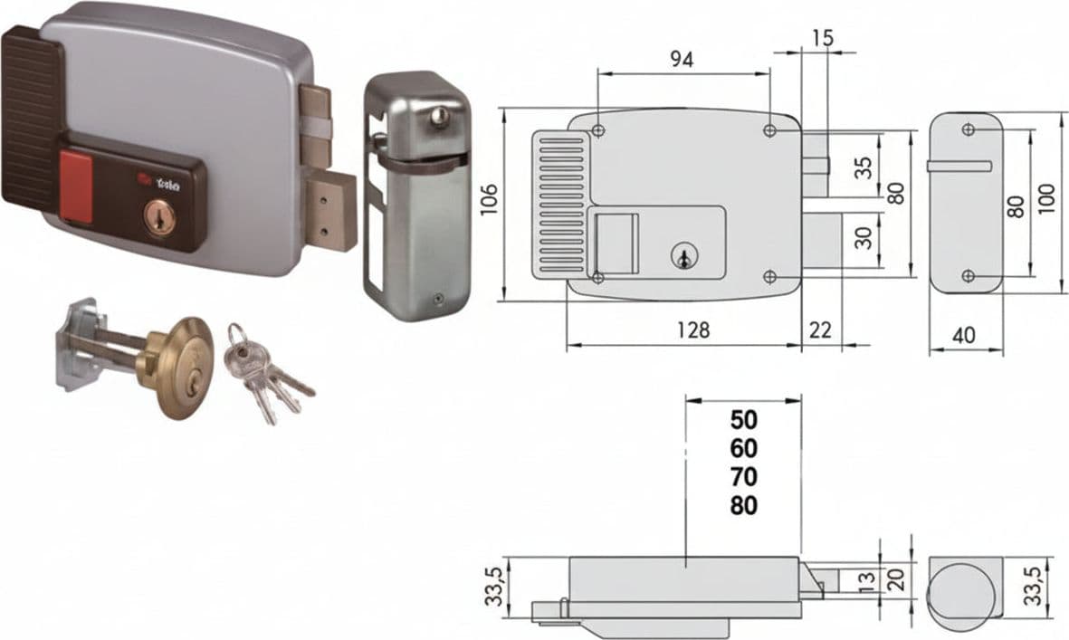 Elettroserratura per Porte Legno con Pulsante Interno 2 Mandate Cod 244503
