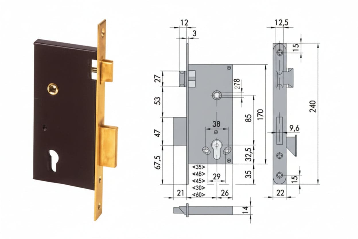 SERRATURA DA INFILARE A CILINDRO 2 MAND. BORDO QUADRO 5C110 mm.40 (5C110400) CISA