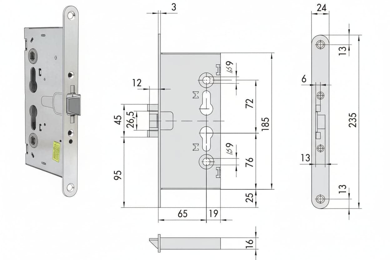 Serratura da Infilare Antipanico per Porte Tagliafuoco 43120 65 mm
