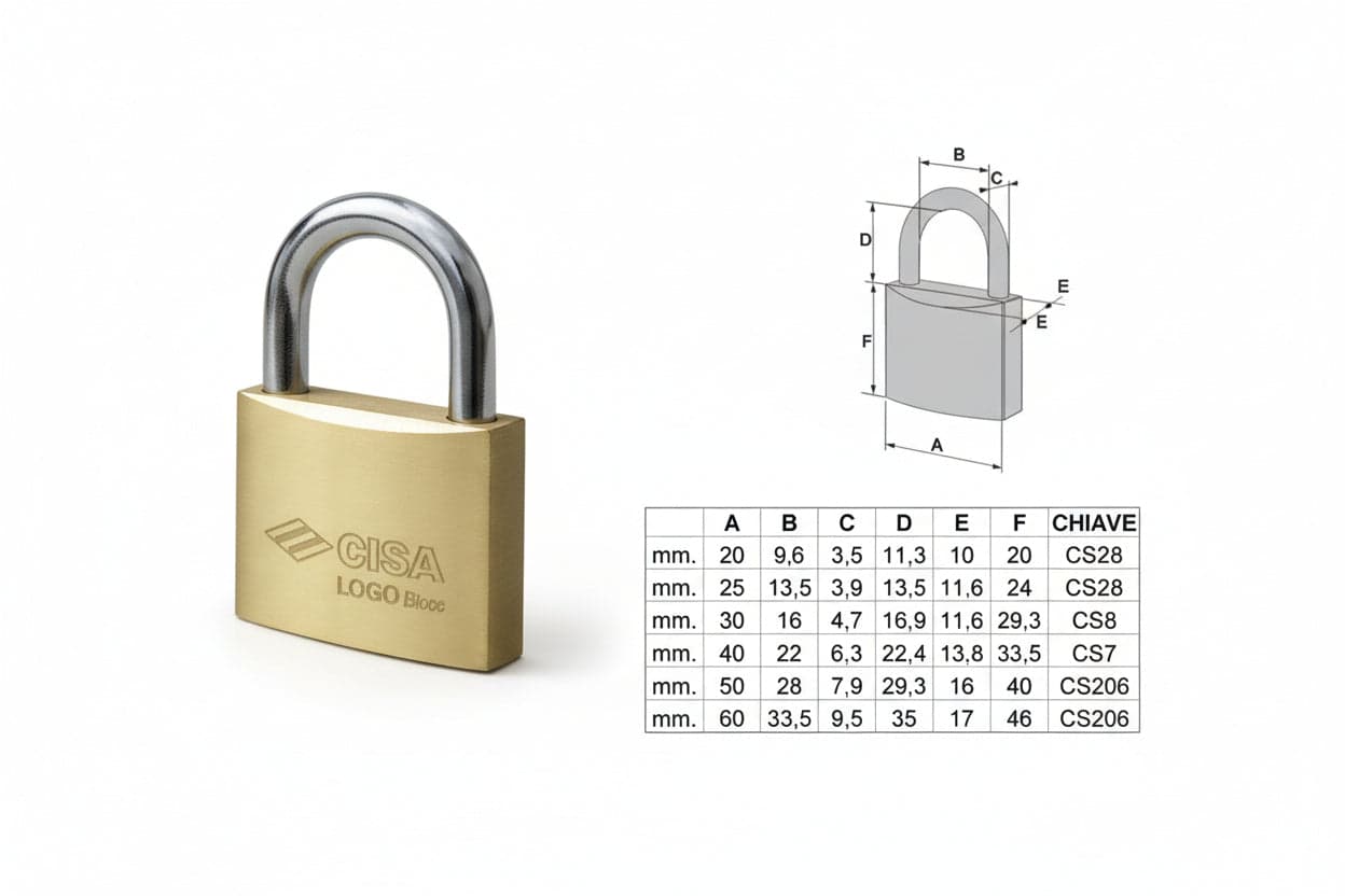 LUCCHETTO LOGO OTTONE ARCO NORMALE 21010- - mm.50 KA (art.21010500KA) - 6 pezzi CISA