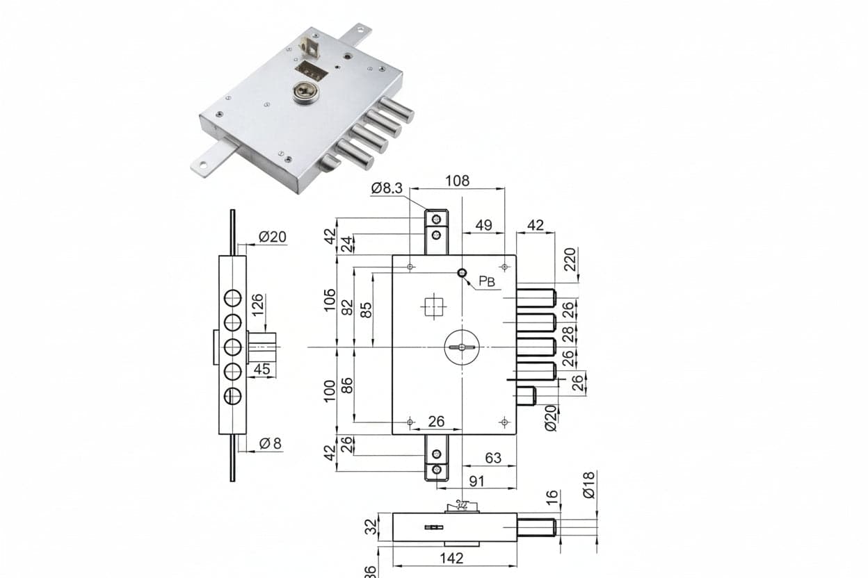 SERRATURA TRIPLICE APPLICARE CON SCR. DOPPIA MAPPA BLIND. HEAVY MM.73  mm.73 DX (SER 7111 DE)    DIERRE
