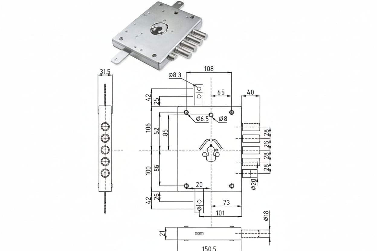 SERRATURA TRIPL. APPLICARE CIL. EUROPEO CON SCROCCO BLIND. HEAVY MM.73  mm.73 DX (SER NE42 7 D)    DIERRE