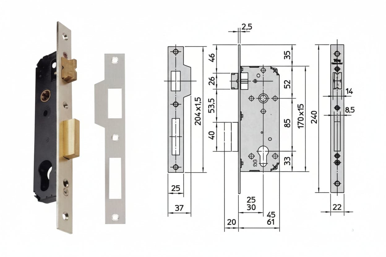 SERRATURA DA INFILARE A CILINDRO 1 MANDATA 7435  mm.25 (7435.25)    VIRO