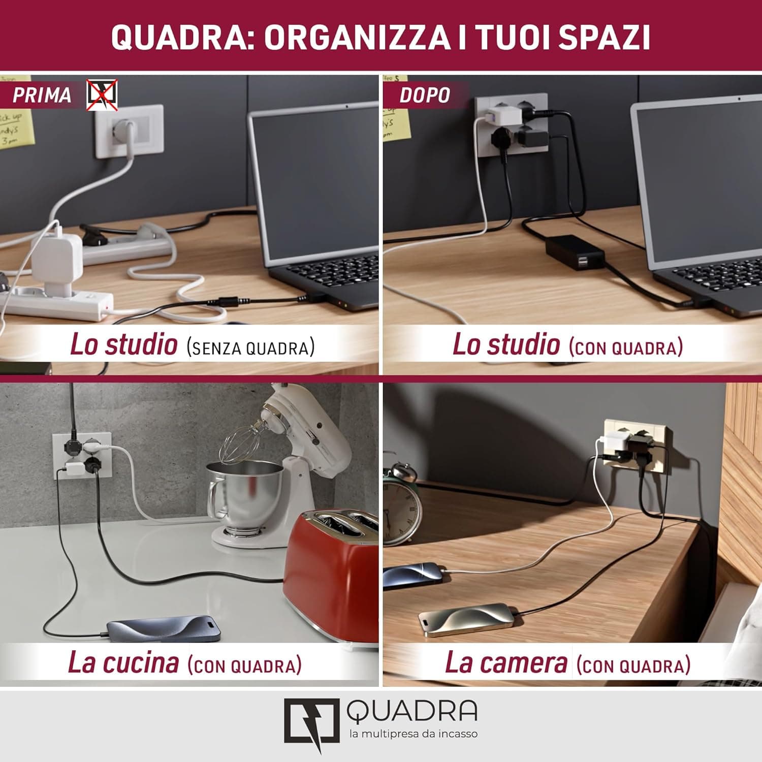Multripresa Da Parete Schuko 'Quadra' Colore Bianco - Electraline in Multiprese BricoGo - Marano di Napoli, commercioVirtuoso.it