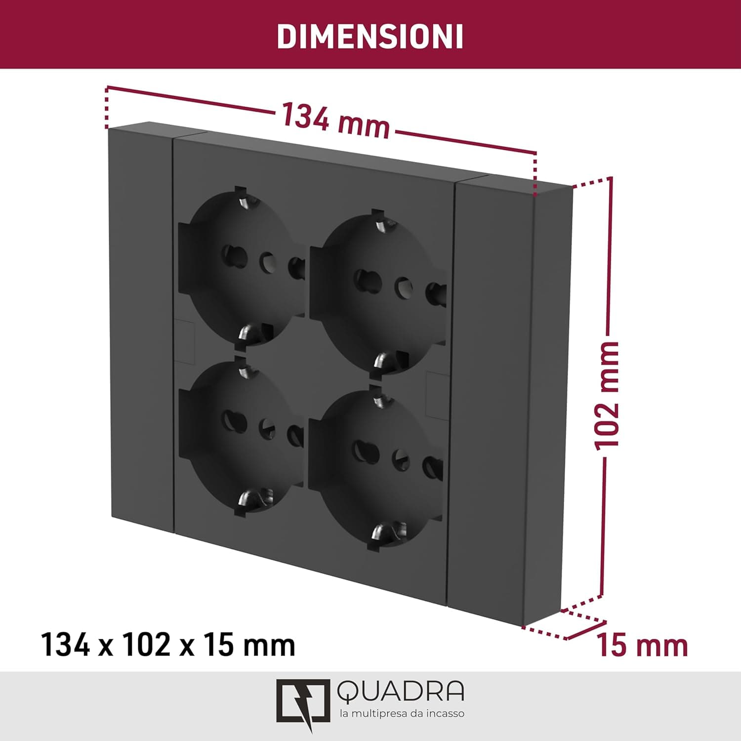Multripresa Da Parete Schuko 'Quadra' Colore Nero - Electraline in Multiprese BricoGo - Marano di Napoli, commercioVirtuoso.it