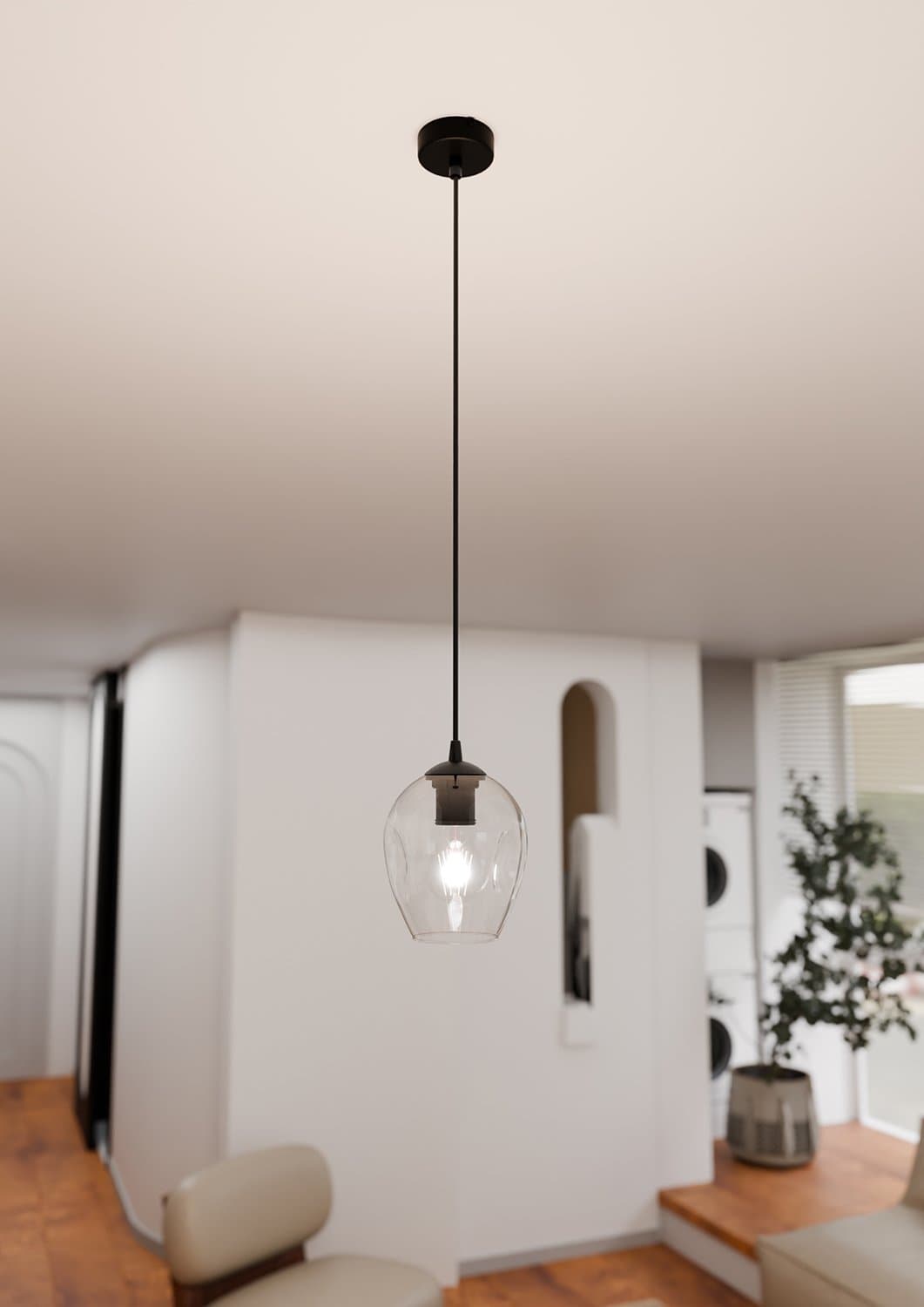 Sospensione 1 Luce Istar In Acciaio Nero E Vetro Trasparente in Lampade a sospensione LuceArt - Montecorvino Pugliano, commercioVirtuoso.it