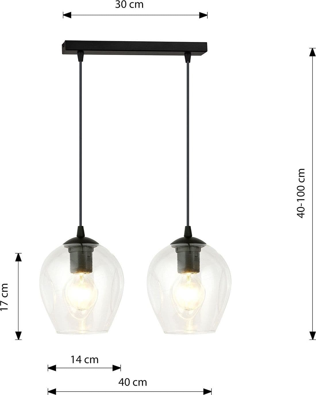 Lampadario 2 Luci Istar In Acciaio Nero E Vetro Trasparente in Lampade a sospensione LuceArt - Montecorvino Pugliano, commercioVirtuoso.it
