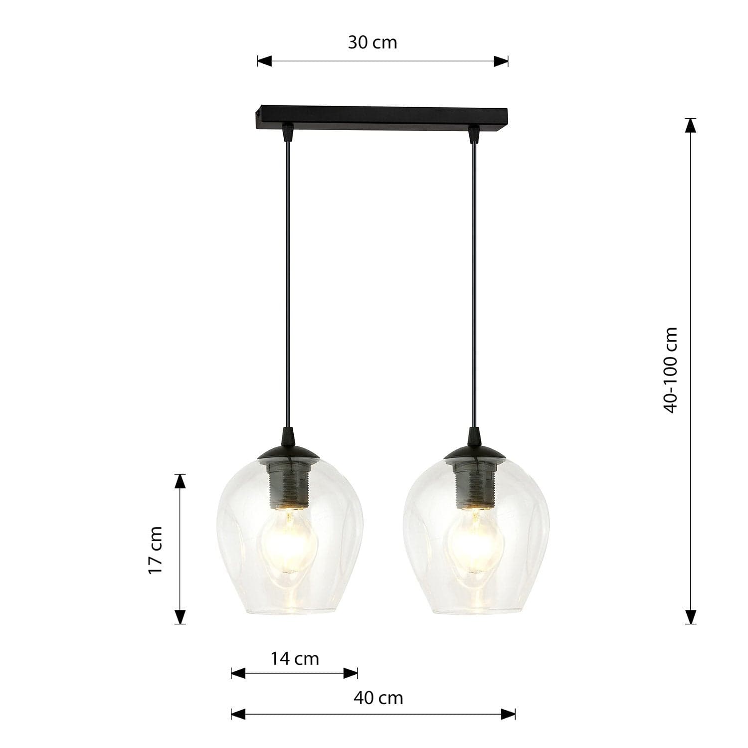 Lampadario 2 Luci Istar In Acciaio Nero E Vetro Trasparente in Lampade a sospensione LuceArt - Montecorvino Pugliano, commercioVirtuoso.it
