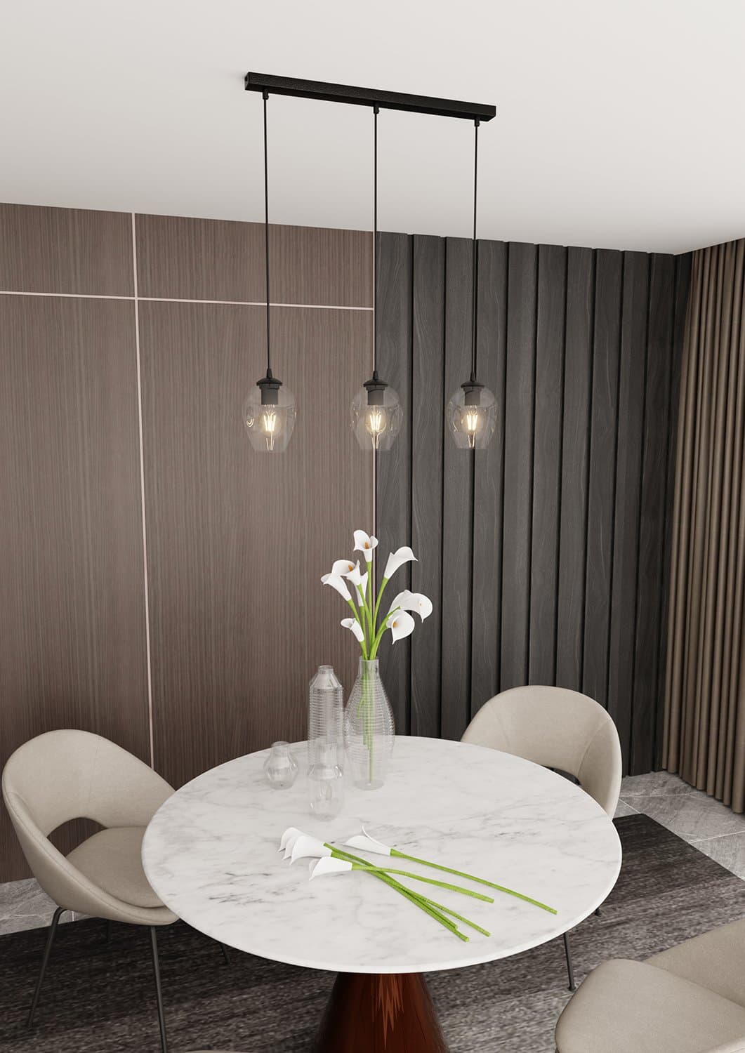 Lampadario 3 Luci Istar In Acciaio Nero E Vetri Trasparente in Lampade a sospensione LuceArt - Montecorvino Pugliano, commercioVirtuoso.it