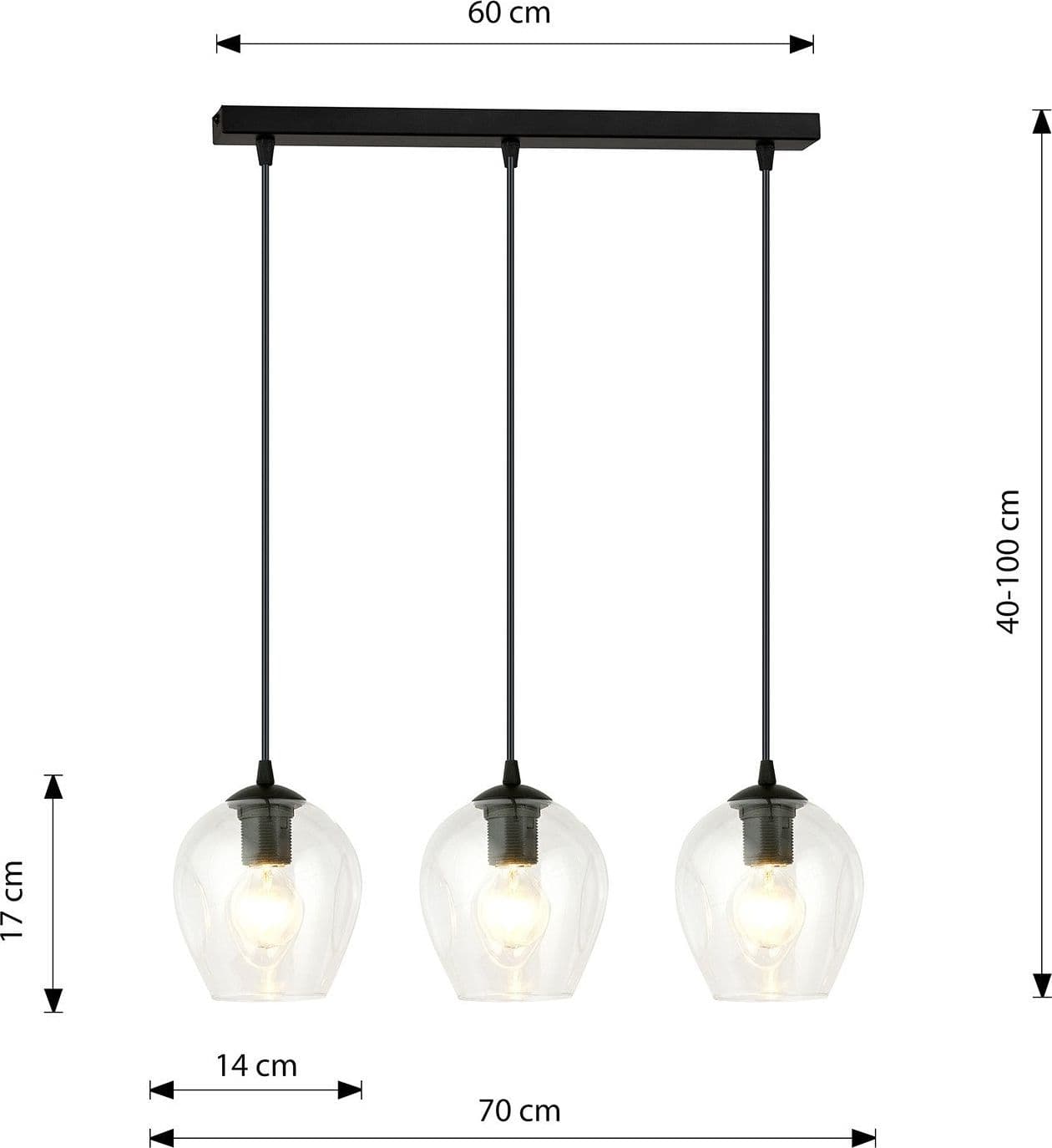 Lampadario 3 Luci Istar In Acciaio Nero E Vetri Trasparente in Lampade a sospensione LuceArt - Montecorvino Pugliano, commercioVirtuoso.it