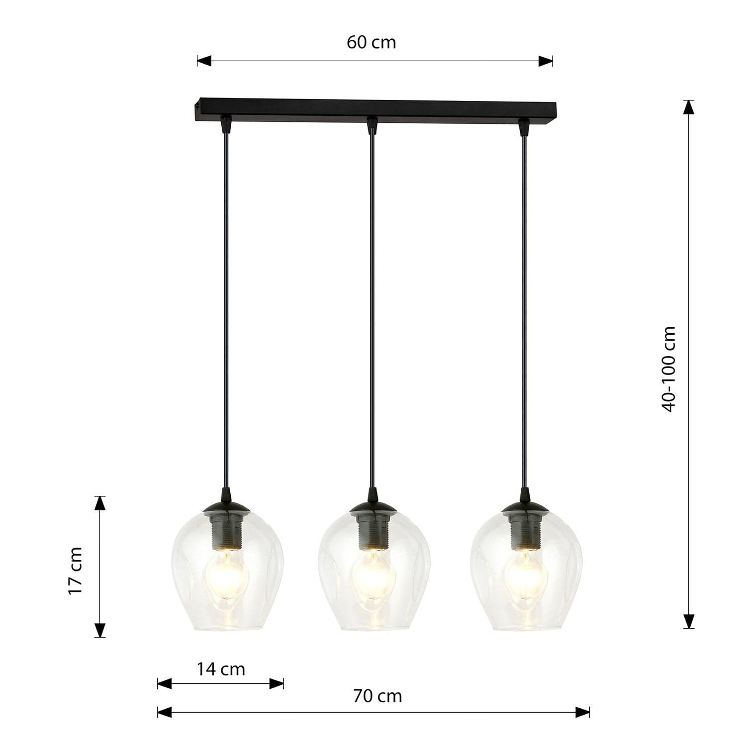 Lampadario 3 Luci Istar In Acciaio Nero E Vetri Trasparente in Lampade a sospensione LuceArt - Montecorvino Pugliano, commercioVirtuoso.it