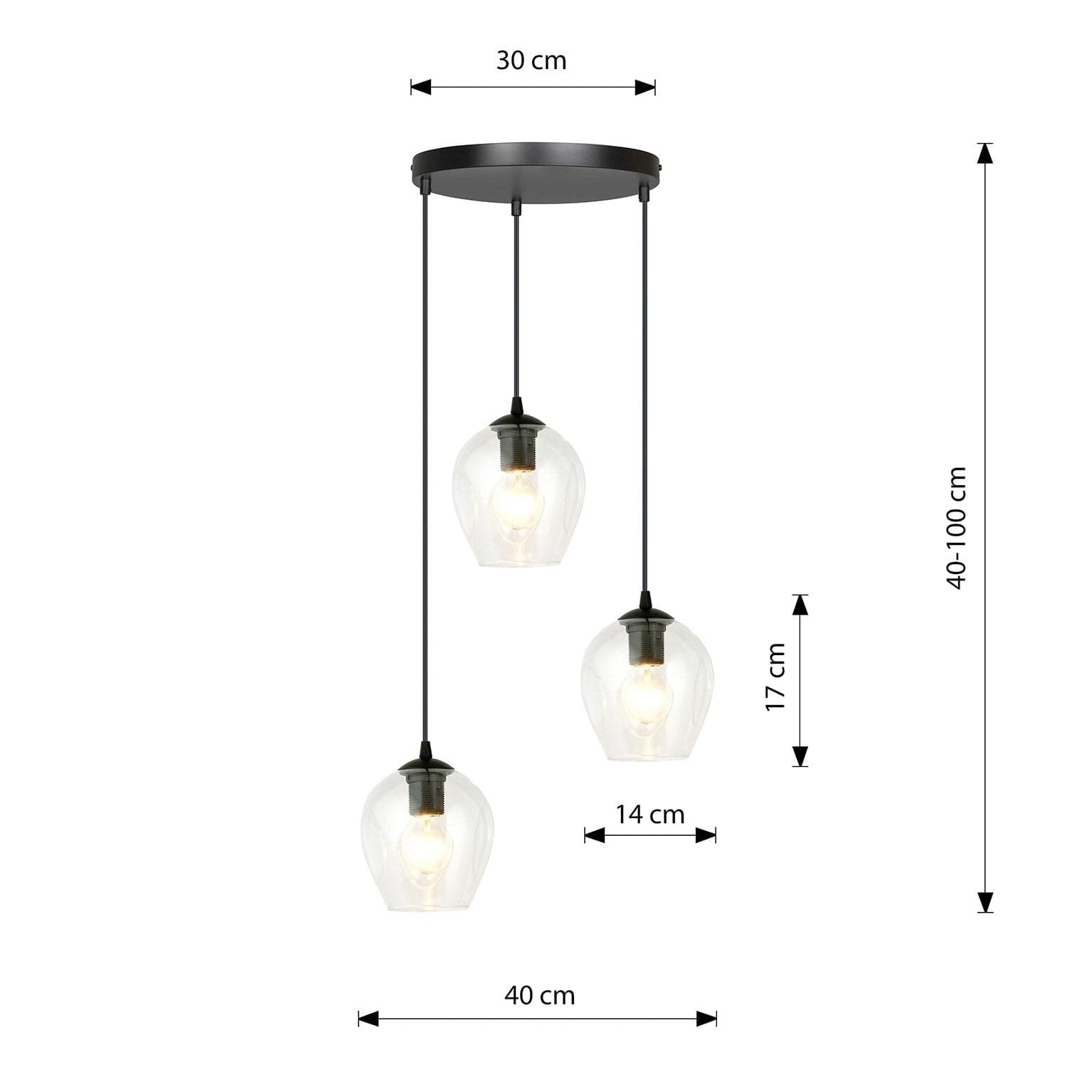 Lampadario 3 Luci Istar Base Tonda In Acciaio Nero E Vetri Trasparente in Lampadari LuceArt - Montecorvino Pugliano, commercioVirtuoso.it