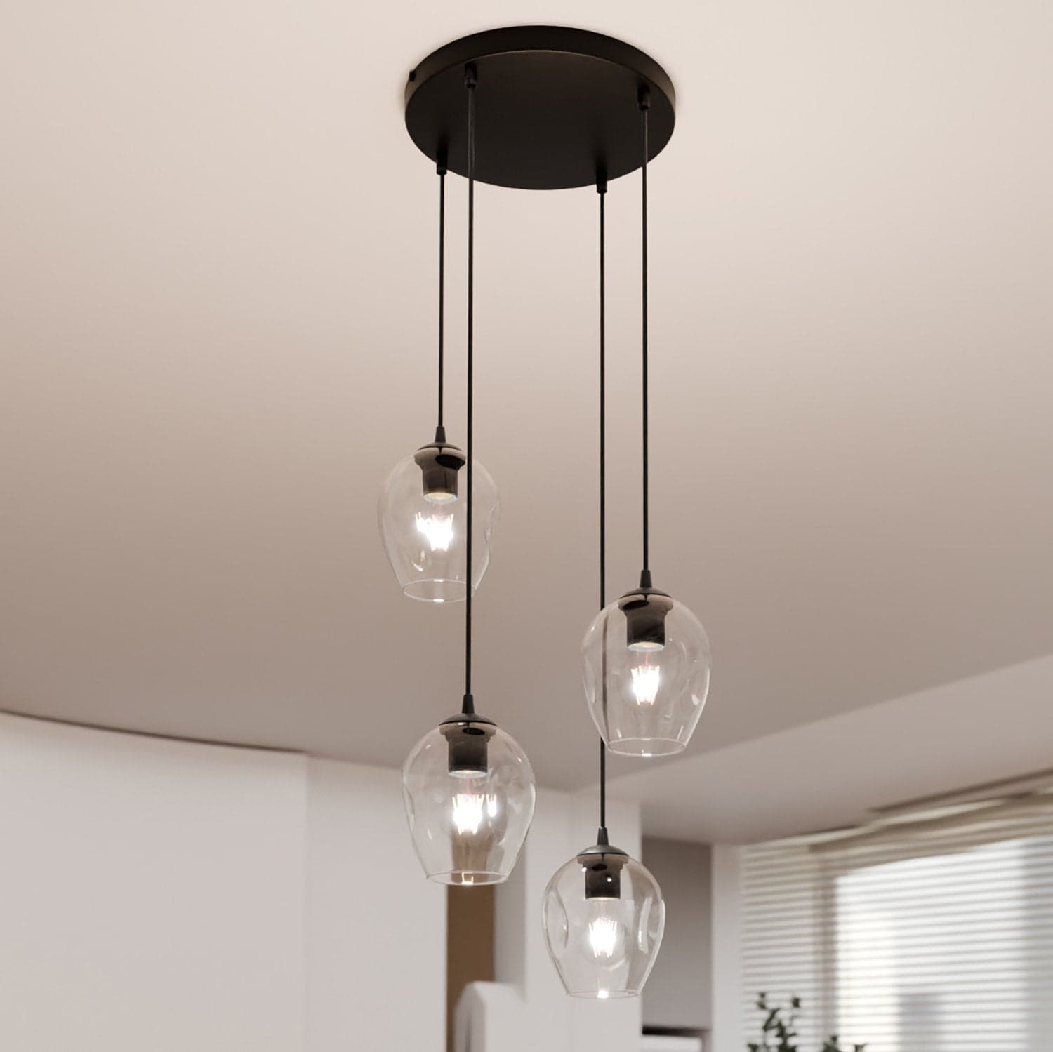 Lampadario 4 Luci Istar Base Tonda In Acciaio Nero E Vetri Trasparente in Lampadari LuceArt - Montecorvino Pugliano, commercioVirtuoso.it