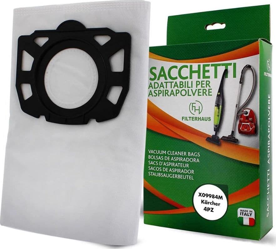 Sacchetti Microfibra x4 Adattabili per Aspirapolvere KNT4, KWD4, WD4, KWD5, WD5, KWD6, WD6, SE5.100, SE6.100