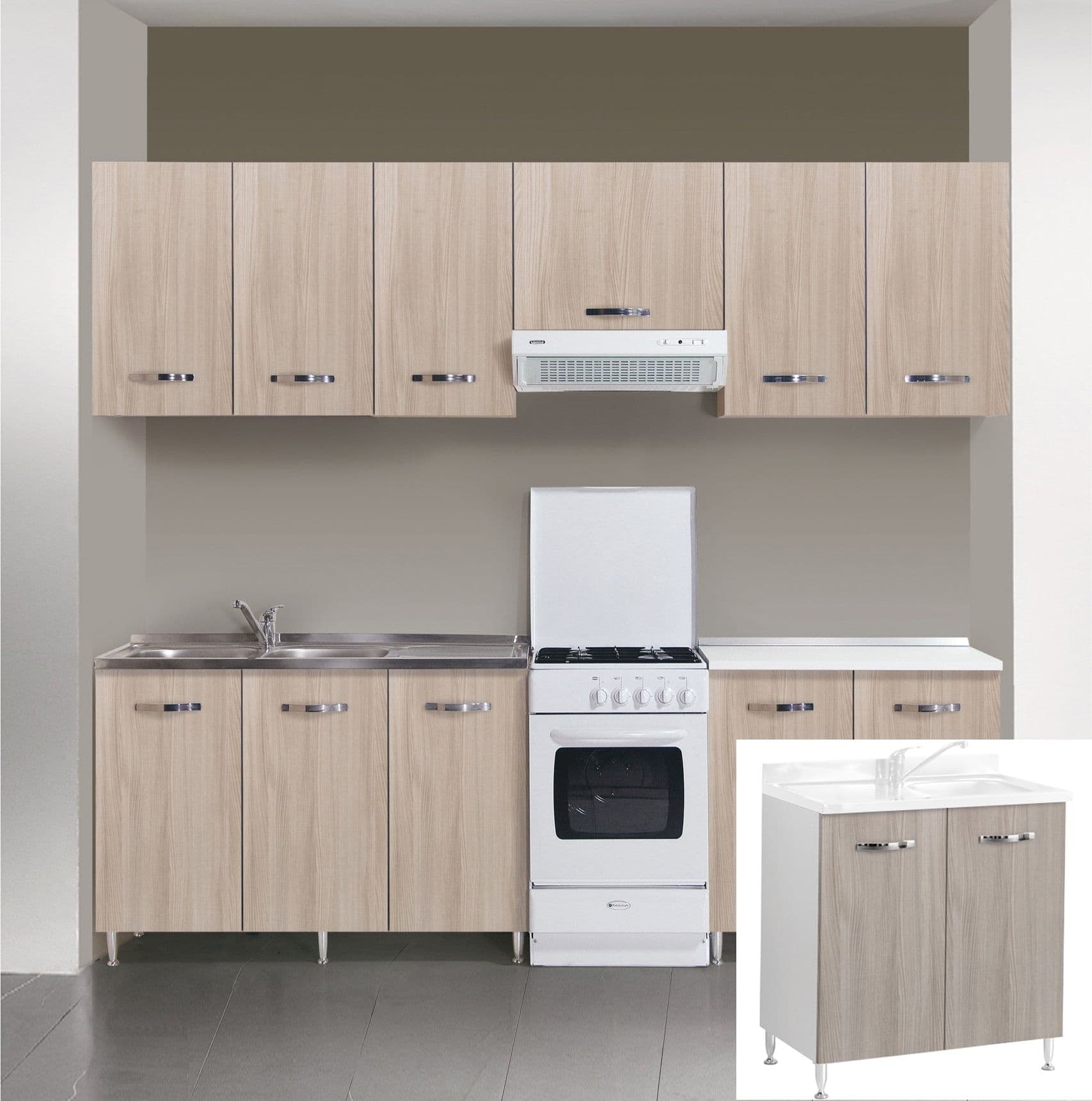 Kit Cucina Base 2 Ante 80 x 50XH85 Cm Senza Lavello Olmo Azur Line
