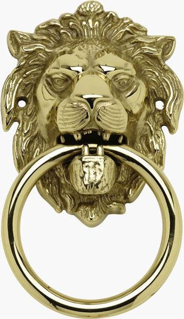 Battente Ottone Leone con Anello 155 mm Anticato Benini 2 Pezzi
