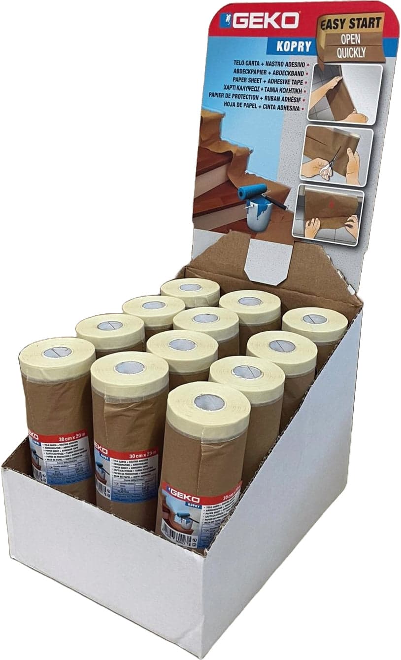 Carta Per Mascheratura + Nastro Adesivo Cm.18 X 20Mt Espositore 24 Pezzi in Nastro per mascheratura BricoGo - Marano di Napoli, commercioVirtuoso.it