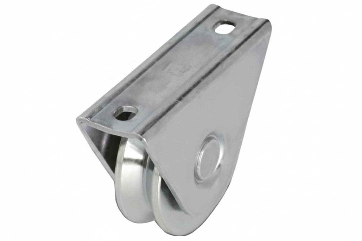 Ruota Cancelli Gola V Con Supporto A Cavallotto Art.412- - Mm.100X24 - Portata Kg.230 - Gola V 92 ° - 2 Pezzi Combi