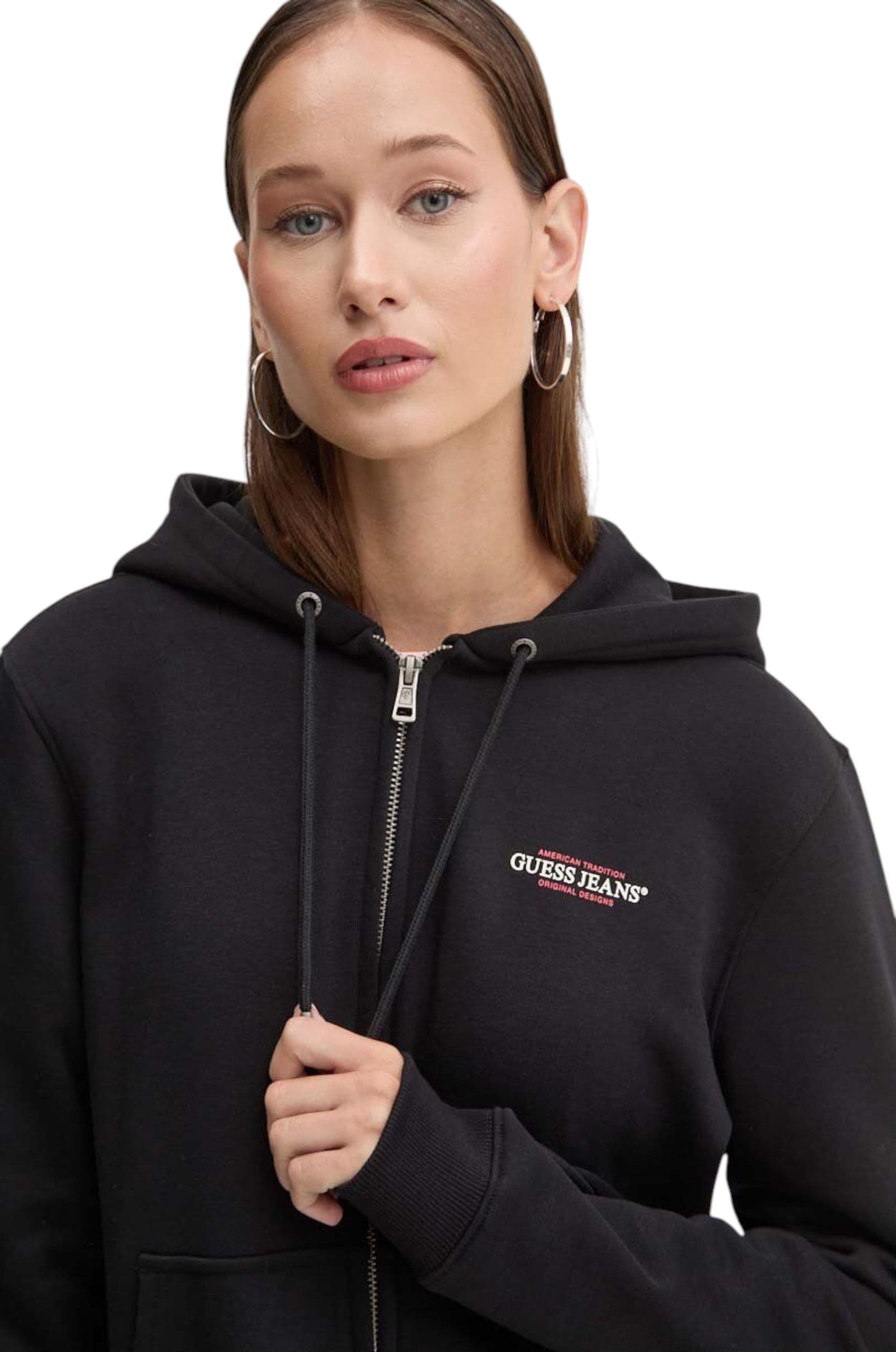 GUESS JEANS Felpa Donna Guess Jeans Full Zip da donna in Felpe con cappuccio Drestige - Casamassima, commercioVirtuoso.it