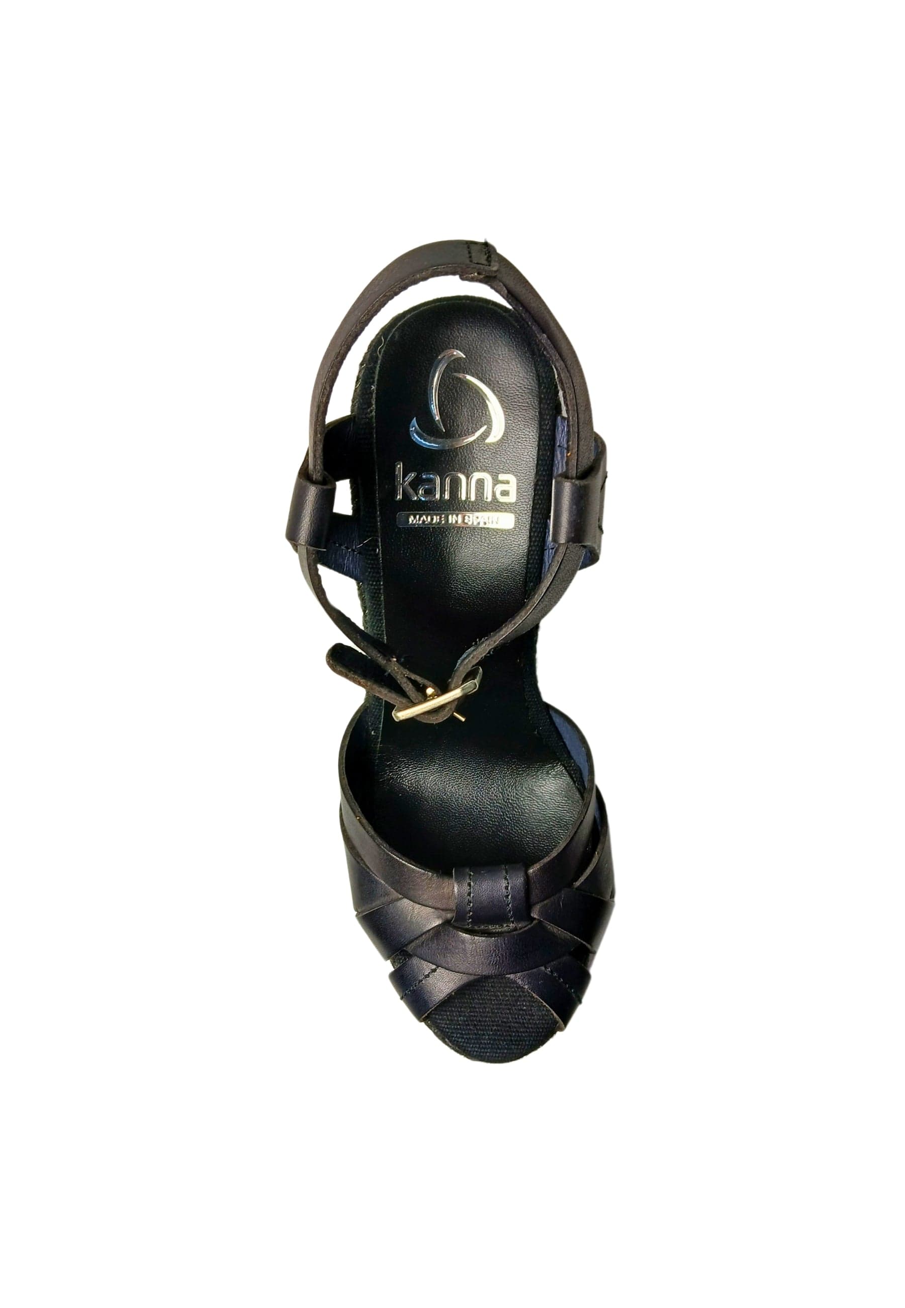 KANNA Scarpe Donna Kanna Sandalo Lucido Negro- Traforato in Pelle-Chiusura con cinturino da donna in Sandali moda Drestige - Casamassima, commercioVirtuoso.it