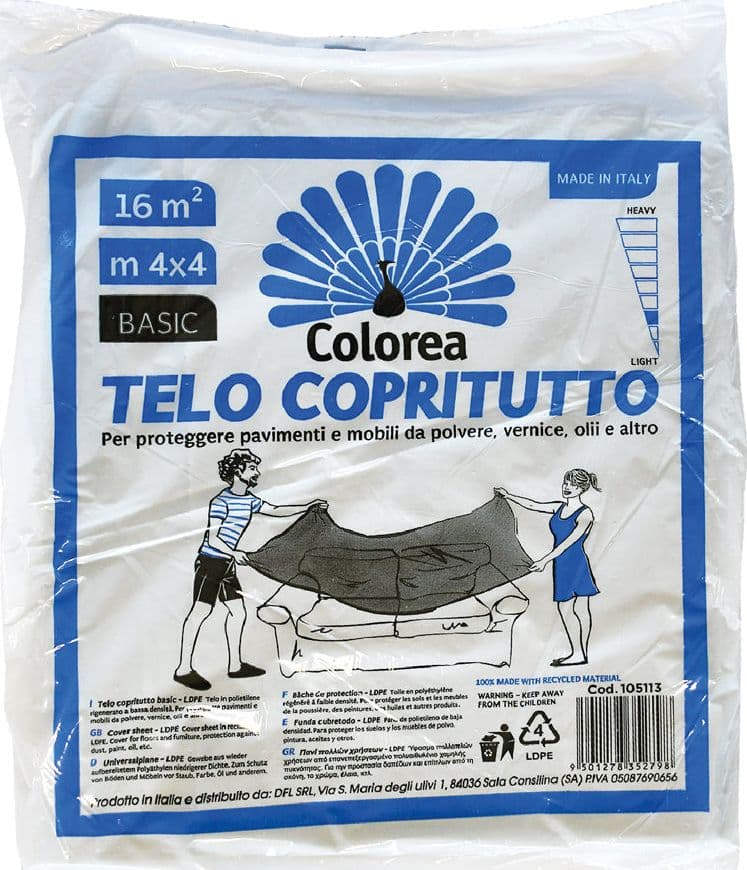 TELO COPRITUTTO MULTIUSO mt 4 x 4 - gr. 730 circa- 25 pezzi  - COLOREA