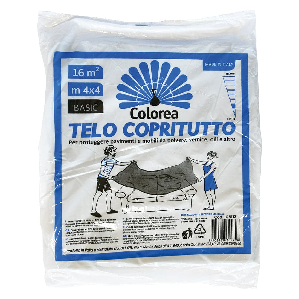 Telo Copritutto Multiuso Colorea 730 gr Circa 25 Pezzi 4 x 4 mt