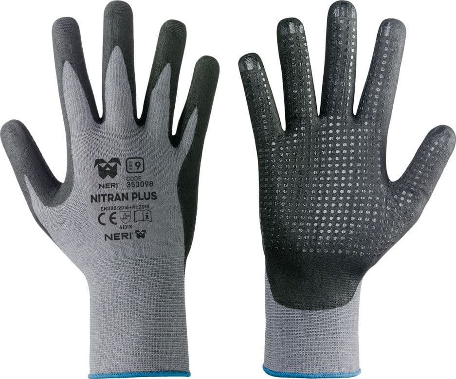 GUANTI NYLON / NITRILE 'NITRAN PLUS' Tg.10- 12 coppia  - NERI