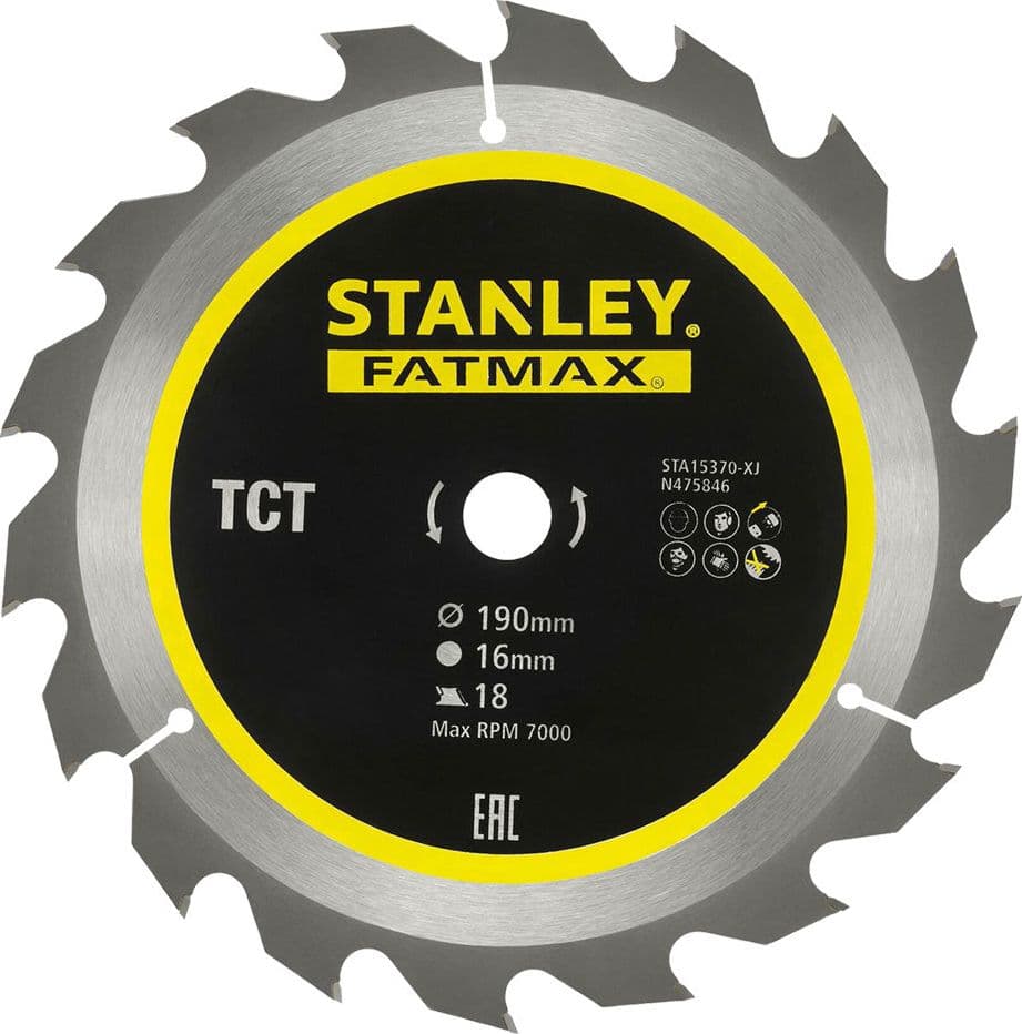 Lama per Sega Circolare Foro 16 mm Stanley Denti Riaffilabili Ø 190 mm