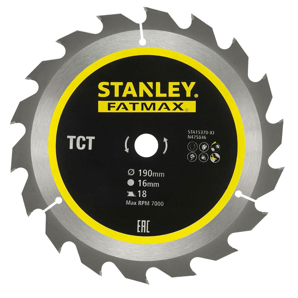 Lama per Sega Circolare Foro 16 mm Stanley Denti Riaffilabili Ø 190 mm