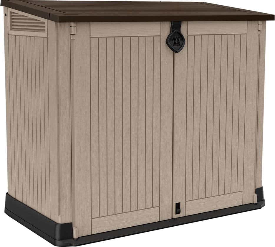 Baule Porta Attrezzi da Esterno Resina Effetto Legno Doppia Beige Marrone
