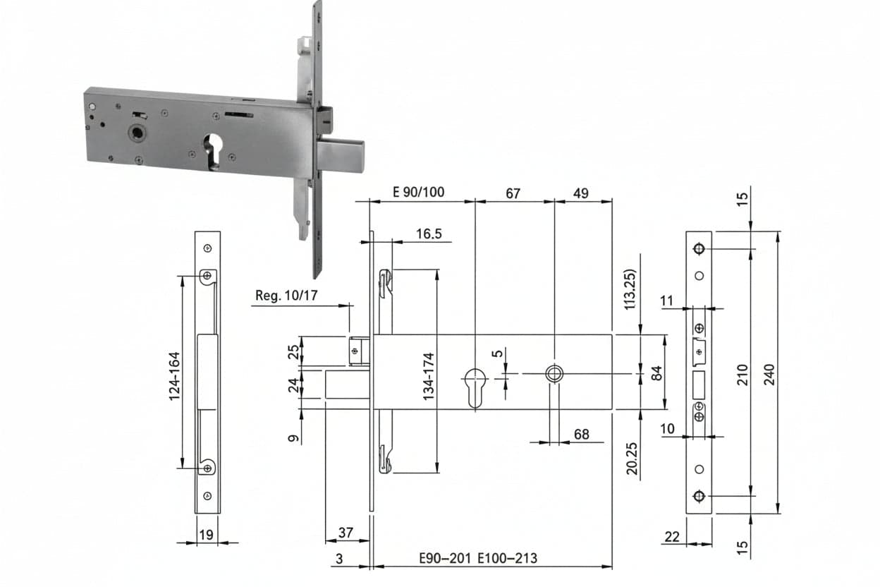 Serratura Da Infilare Triplice Con Cil. Europeo P/Fasce Mm.64 H 96312 Mm.90 (963120902) Iseo