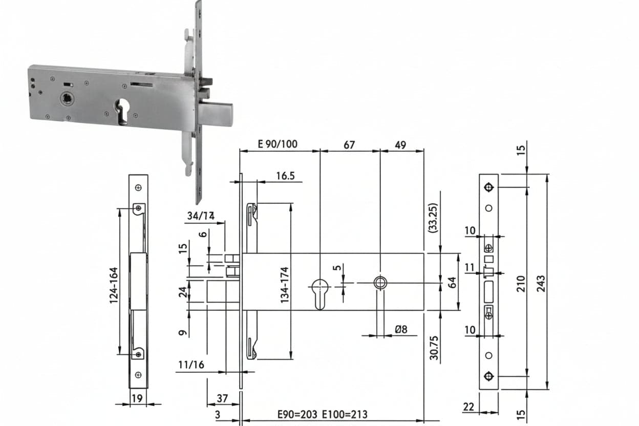 Elettroserratura Triplice da Infilare per Fascia Cil.eu. 64 mm H 96392 90