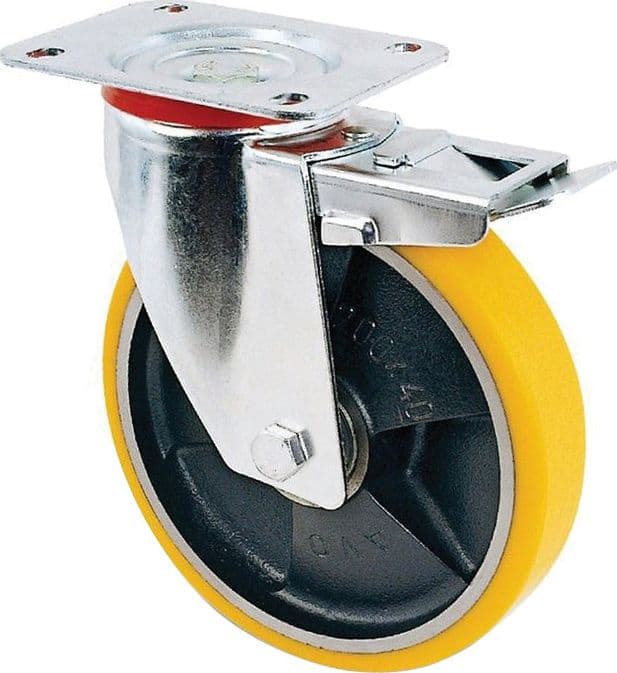 Ruota Girevole per Carrelli Poliuretano+freno ART.24ANT Mm 125 Piastra Mm