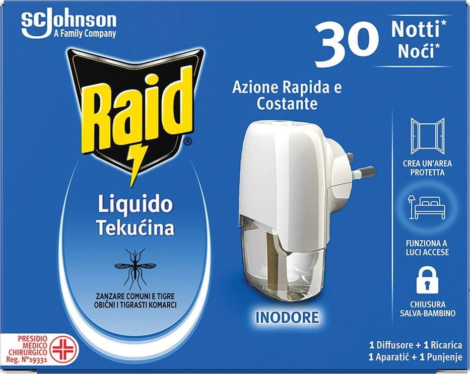 ANTIZANZARE ELETTRICO AD EMANAZIONE con 1 ricarica liquida  - RAID