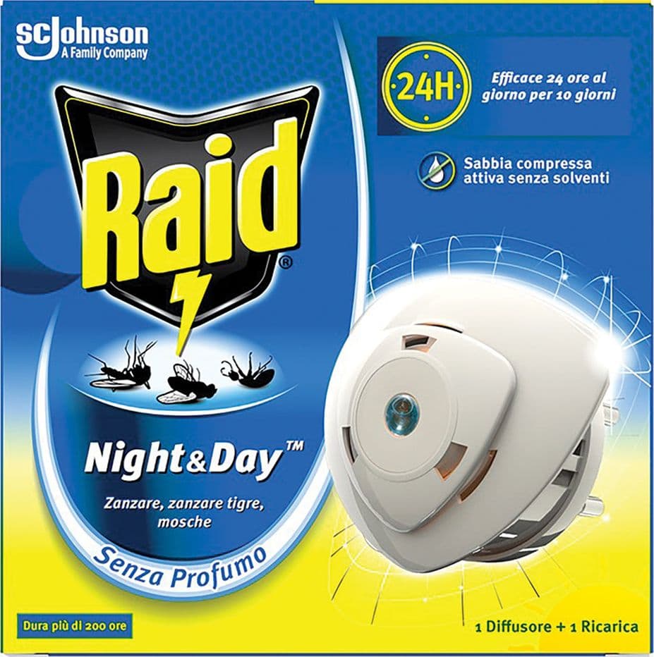 ANTIZANZARE ELETTRICO AD EMANAZIONE 'NOTTE/GIORNO' con 1 ricarica liquida  - RAID