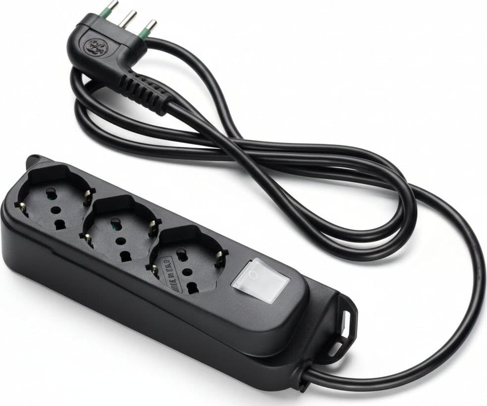 Multipresa 3 Posti Bipasso + Schuko con Interrut Linea Retail Nera 2 Pezzi