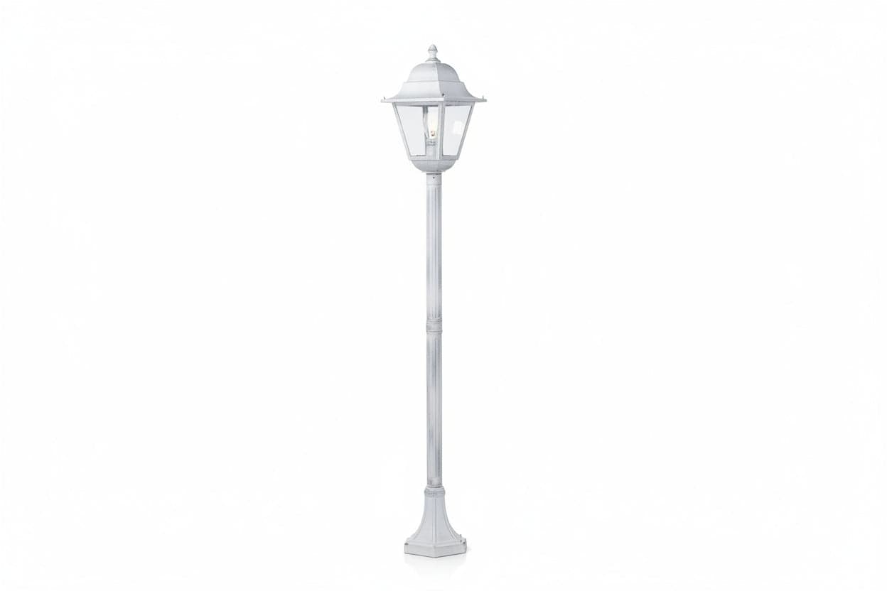 Lampione Con Colonna 'Old' 60 W - Cm 18 X 18 X H 121 Bia./Arg. - Sovil