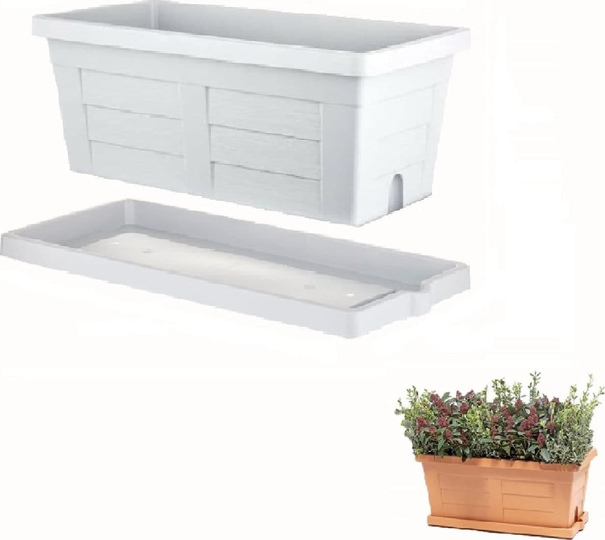 Fioriera Rettangolare Cm 40 X 21,5 X 17 - Ghiaccio (Con Sottovaso) - Bama in Fioriere BricoGo - Marano di Napoli, commercioVirtuoso.it