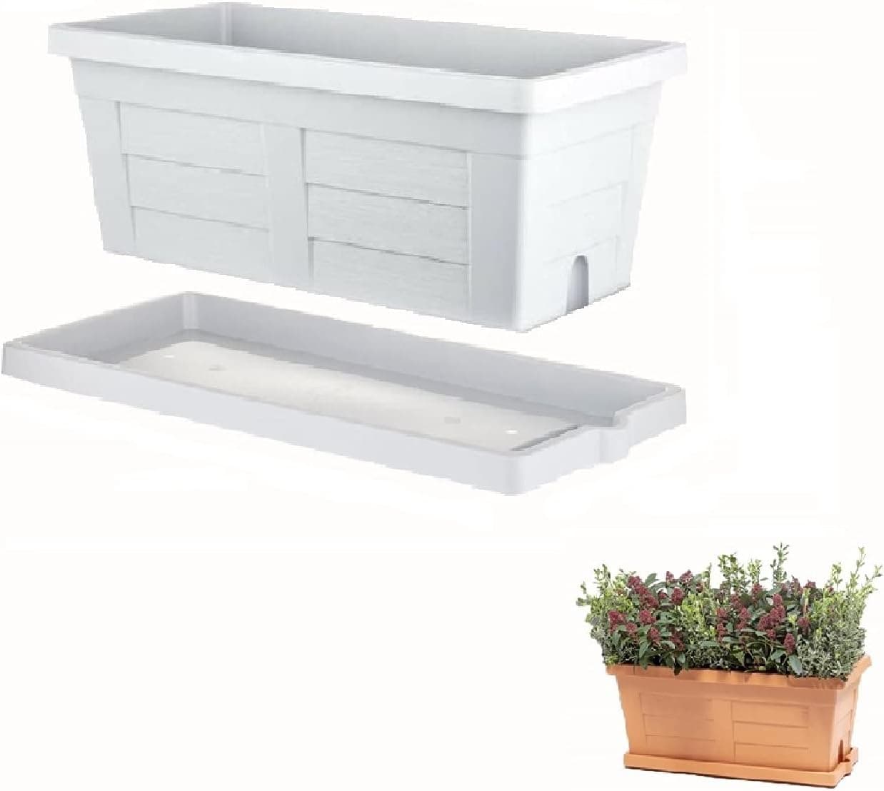 Fioriera Rettangolare Cm 40 X 21,5 X 17 - Ghiaccio (Con Sottovaso) - Bama in Fioriere BricoGo - Marano di Napoli, commercioVirtuoso.it