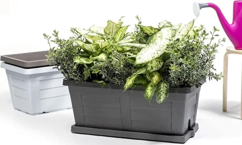 Fioriera Rettangolare Cm 40 X 21,5 X 17 - Ghiaccio (Con Sottovaso) - Bama in Fioriere BricoGo - Marano di Napoli, commercioVirtuoso.it