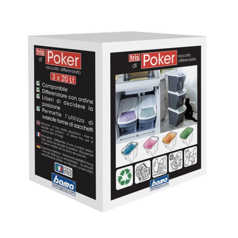 Pattumiera Raccolta Differenziata Set 'Poker Tris' 20 Lt. Cm 28 X 40 X 31 H - Bama in Sistemi di contenitori per raccolta differenziata BricoGo - Marano di Napoli, commercioVirtuoso.it