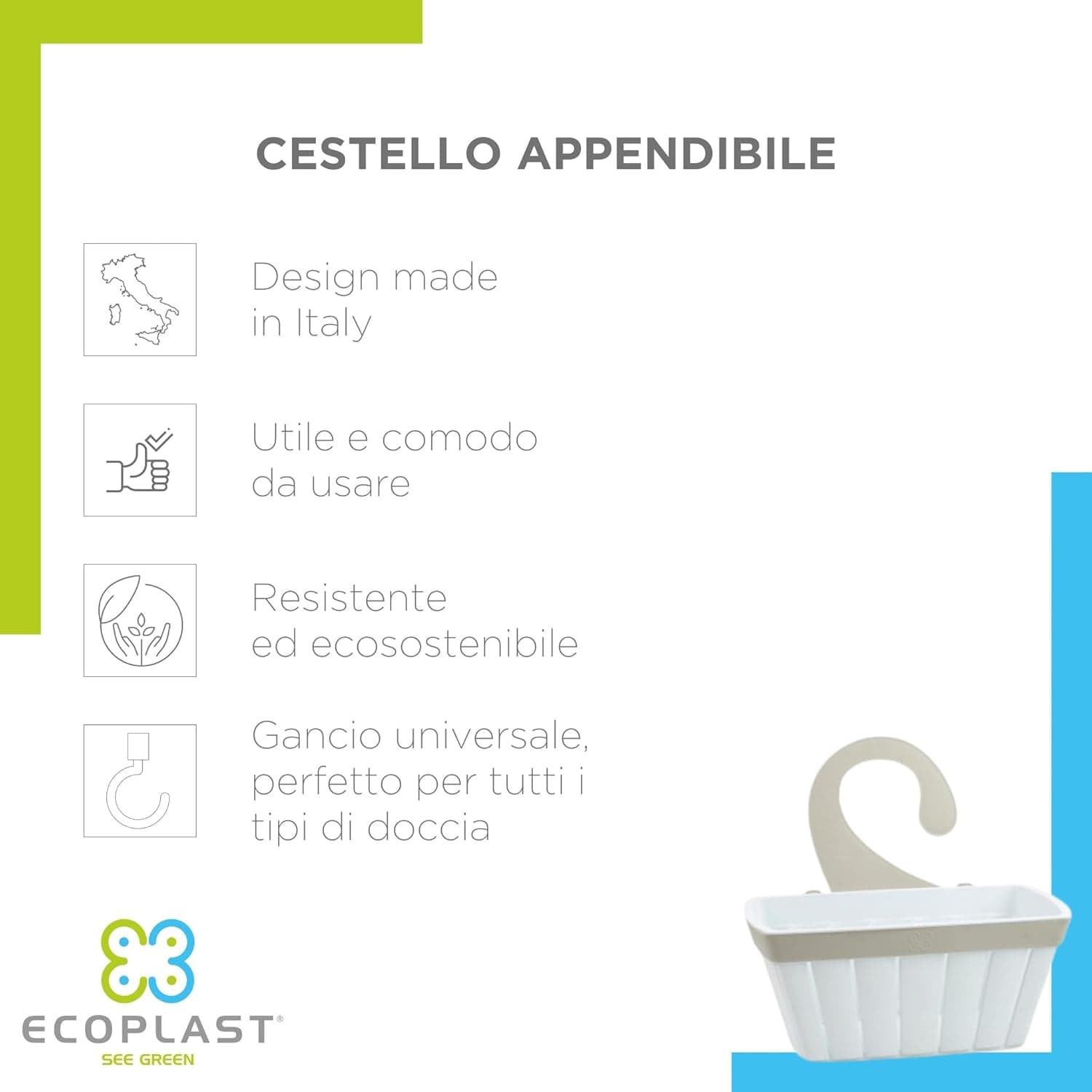 Cestello Appendibile Per Doccia 'Doga' Colore Bianco - Ecoplast in Mensole BricoGo - Marano di Napoli, commercioVirtuoso.it