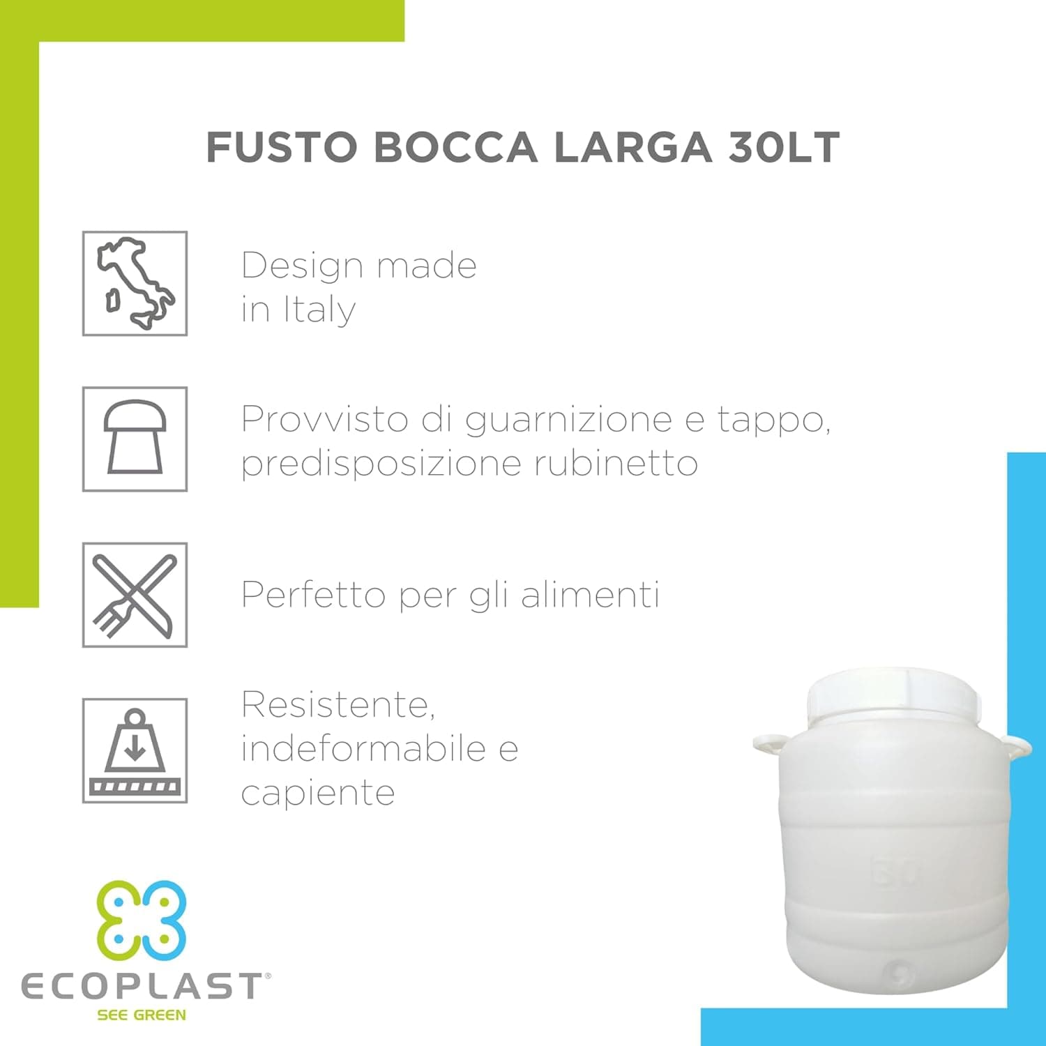 Bidone Fusto 'Bocca Larga' Lt. 30 Plastica 2 Pezzi Ecoplast in Scatole portacenere BricoGo - Marano di Napoli, commercioVirtuoso.it