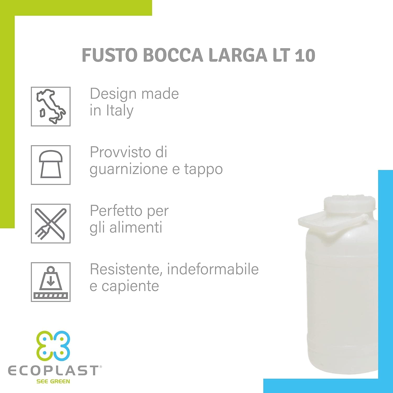 Bidone Fusto Bocca Larga Lt. 10 Plastica 6 Pezzi Ecoplast in Distributori d'acqua BricoGo - Marano di Napoli, commercioVirtuoso.it