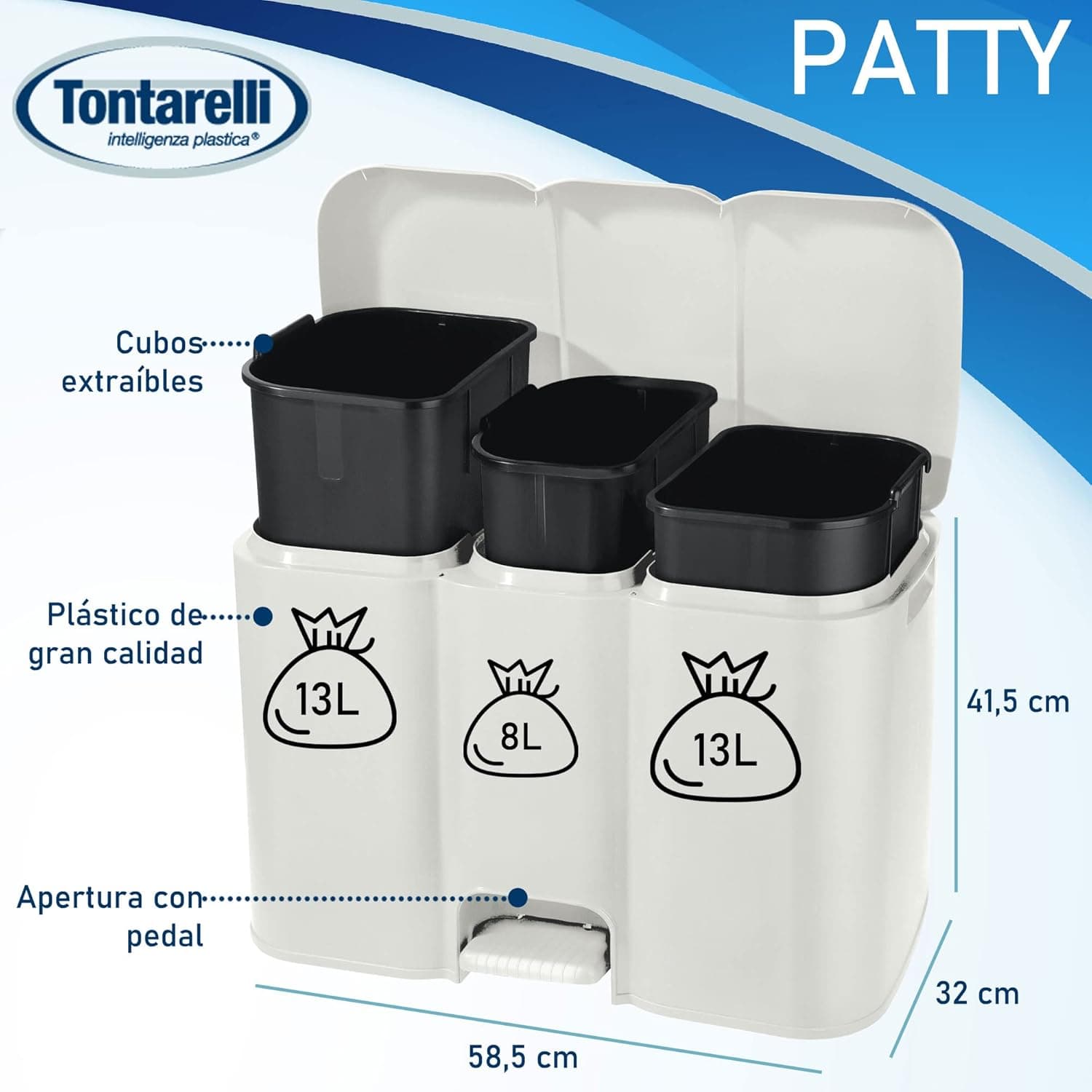 Pattumiera Differenziata Patty 3 Lt.13+8+13 Cm.58,5X32X41,5H. Lt.13+8+13 Panna Tontarelli in Pattumiere da cucina BricoGo - Marano di Napoli, commercioVirtuoso.it